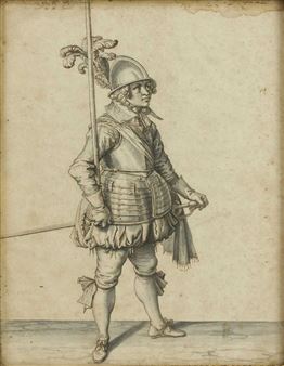 Studies of Pikemen, one holding a pike and one holding a blunderbuss - Italian School, 18th Century