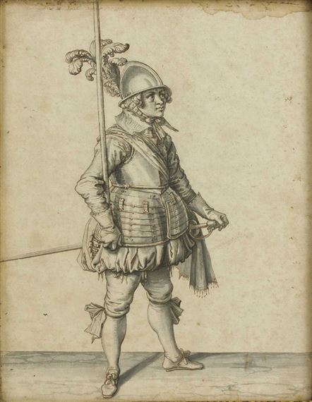 Studies of Pikemen, one holding a pike and one holding a blunderbuss