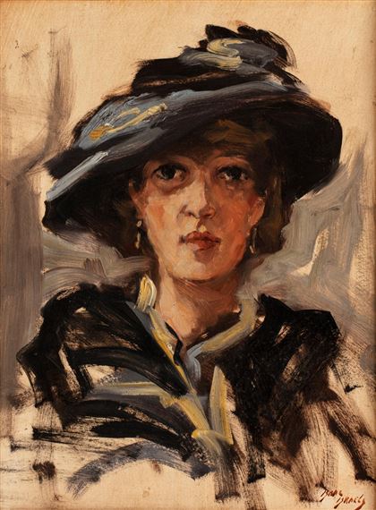 Portrait de femme au chapeau noir by Isaac Israëls