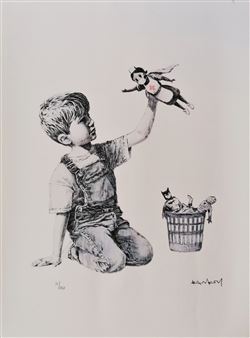 肉筆☆油絵☆700ミリ①『game changer』/Banksy/模写 Banksy, Game