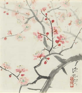 Artwork by Shinsui Ito, Red Plum Blossoms, Made of color on paper board, paper board