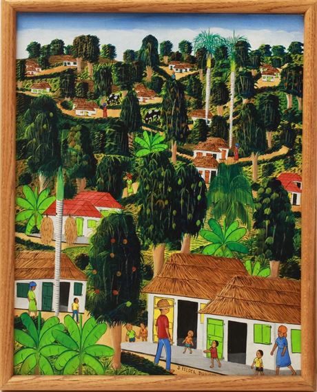 Haitian landscape with figures by J. Felder Dubique