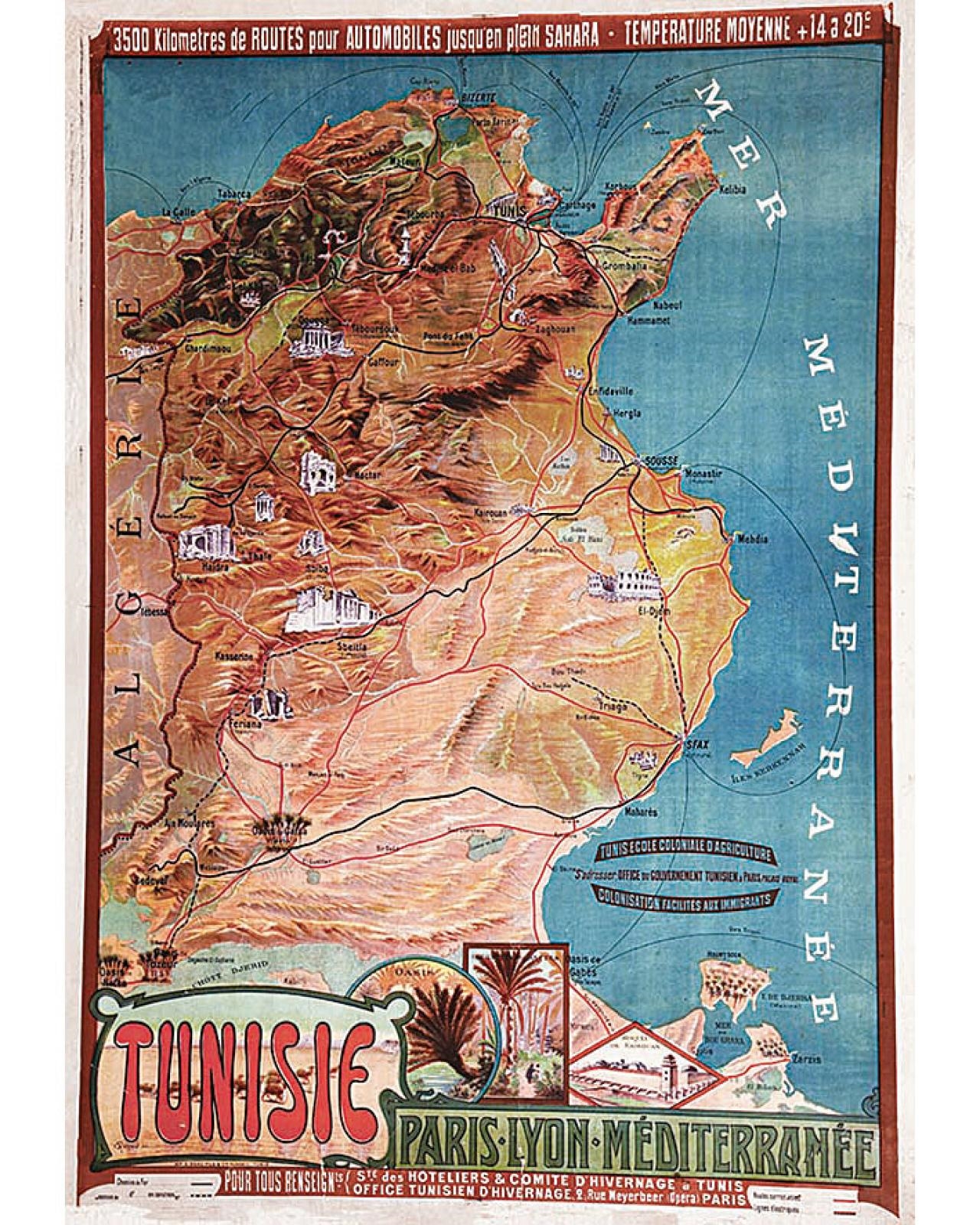 Artwork by G. Renou, Tunisie PLM Tunis Ecole Coloniale d'Agriculture Colonisation Facilités Aux Immigrants, Made of Poster on Linen