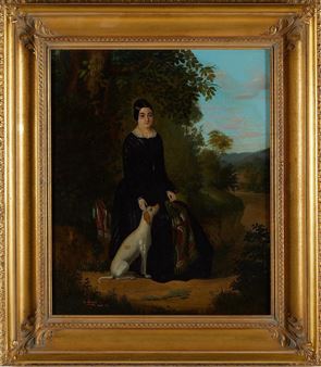 PORTRAIT OF LADY WITH DOG - Hilaire Lenglet
