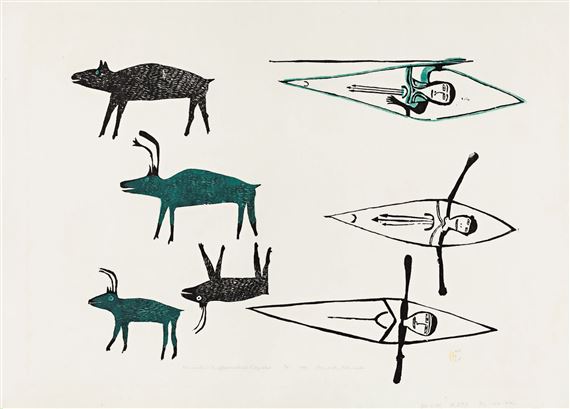 Pursuit with Spears and Kayaks by Jessie Oonark, William Kanak, 1971