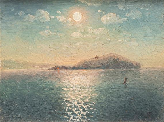 Coucher de soleil sur le lac Sevan by Georgii Zakharovitch Bashindzhagian