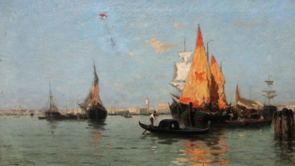 Artwork by Luigi Steffani, Venice from the lagoon, Made of oil on canvas