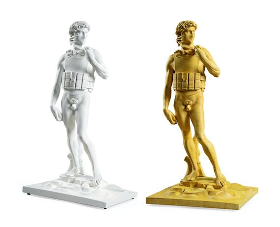Banksy | Two Works: Suicide Man (White; STONE sculpture Ver