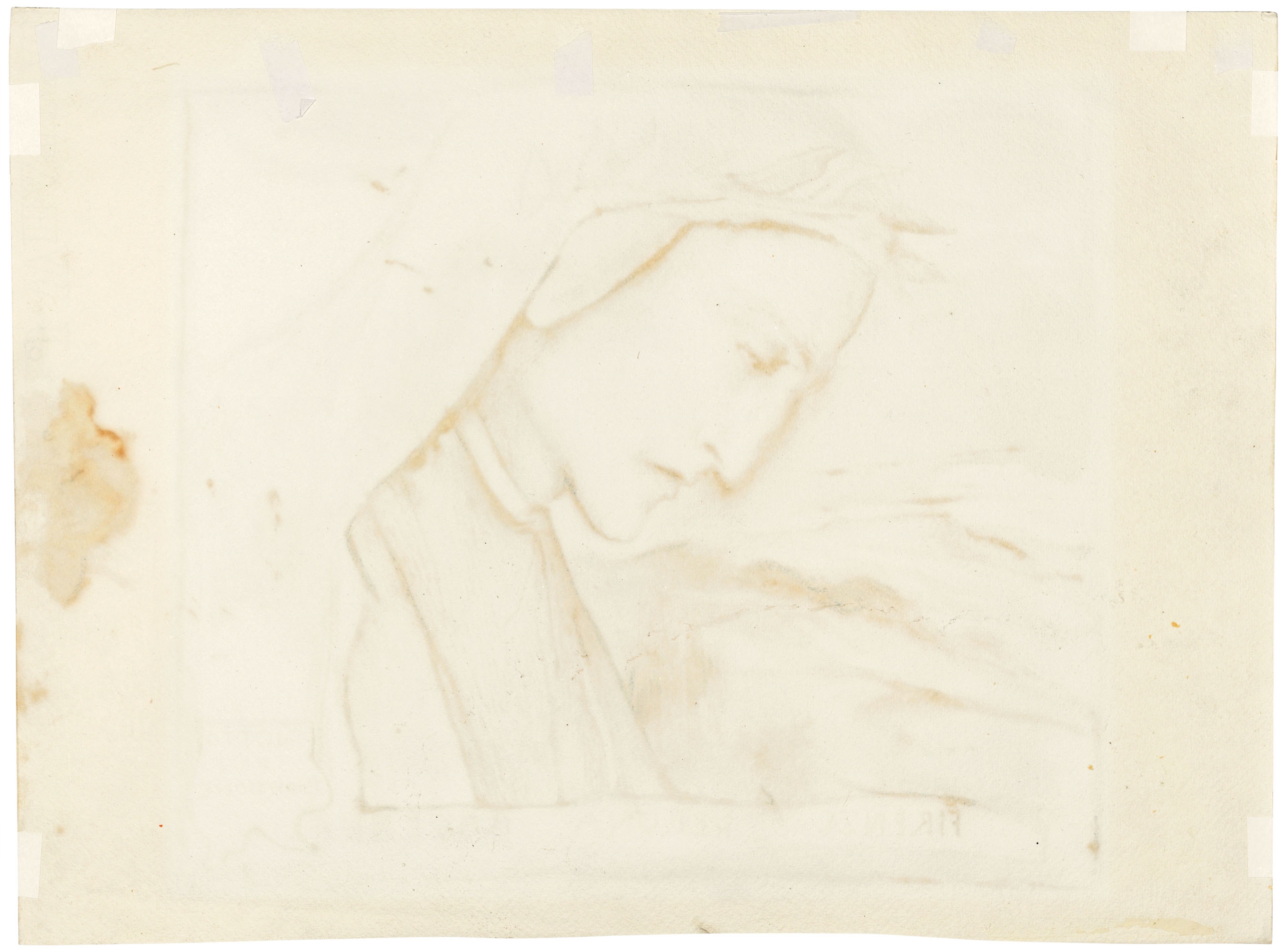 Artwork by Simeon Solomon, Giotto di Bondone, Made of black chalk and grey wash on paper, watermark 'JWHATMAN'