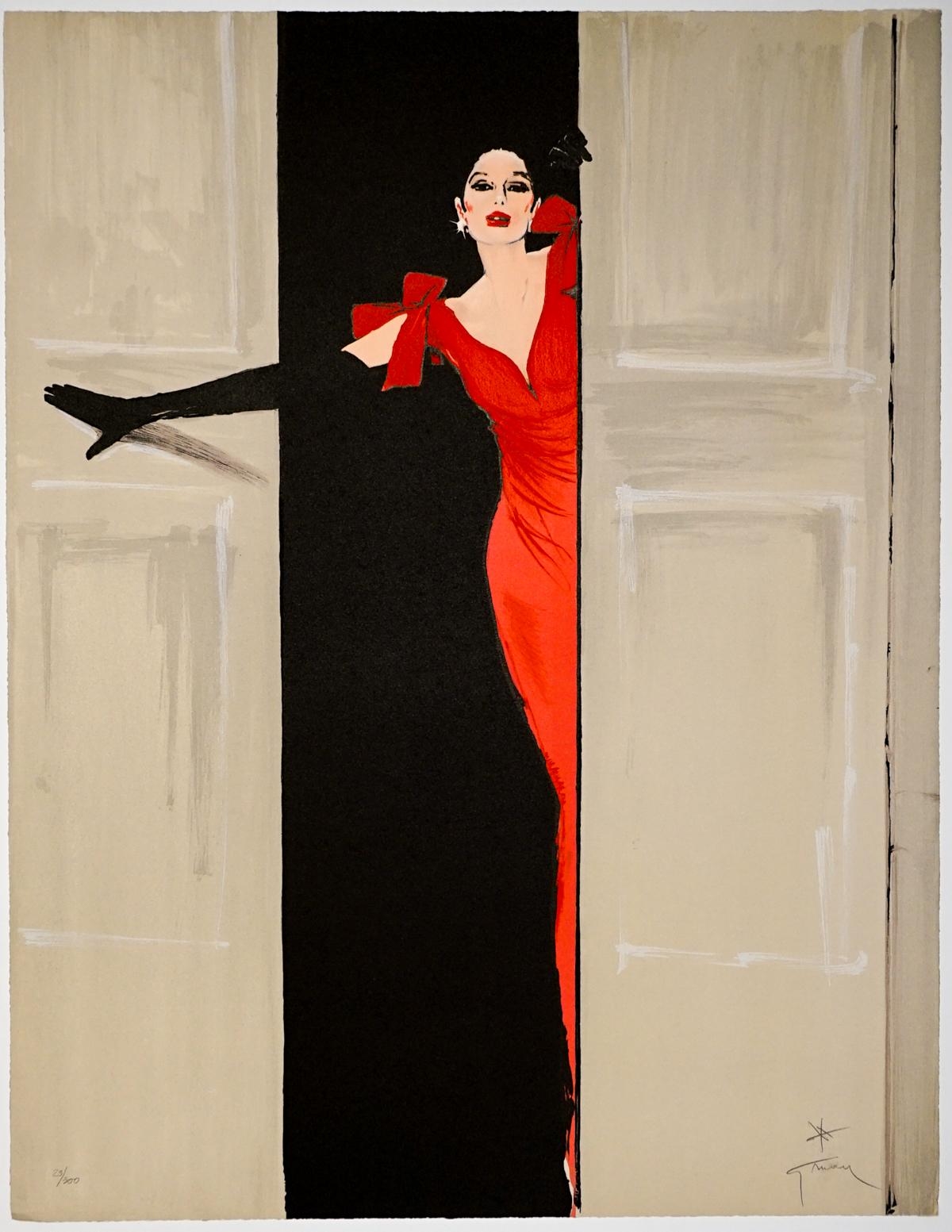 Artwork by René Gruau, Lady In Red Dress, Made of lithograph