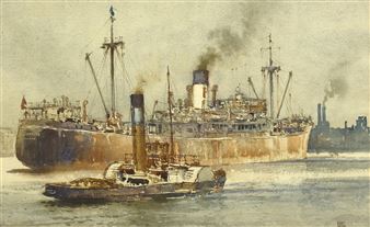 Steamship and Tug - Harry Hudson Rodmell