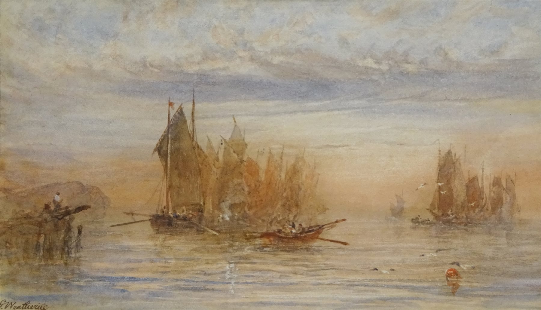 George Weatherill | Fishing Boats Becalmed at Sunset Whitby | MutualArt