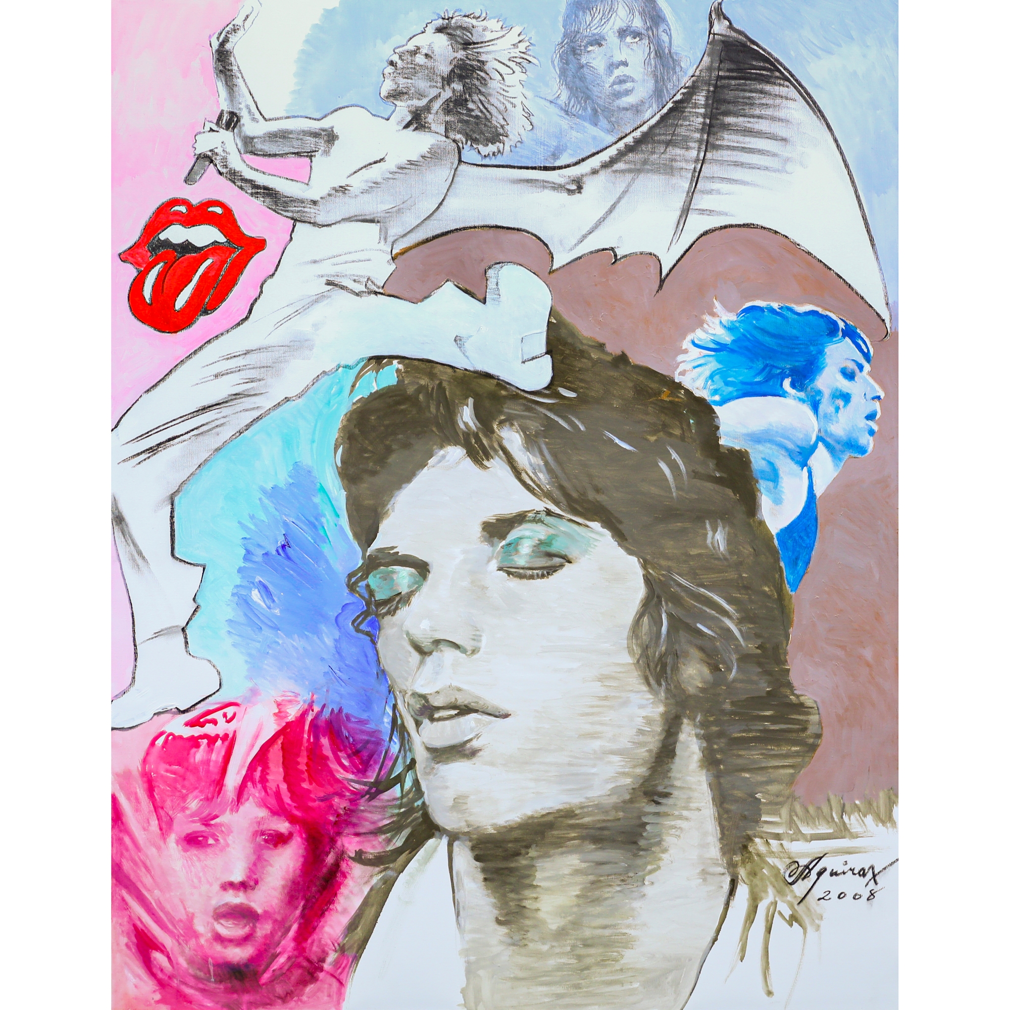 Artwork by Akira Uno, MICK WITH WARHOL, Made of acrylic, water-based alkyd paint and charcoal on canvas