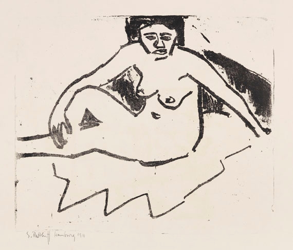 Mädchen auf Decke by Karl Schmidt-Rottluff, 1911