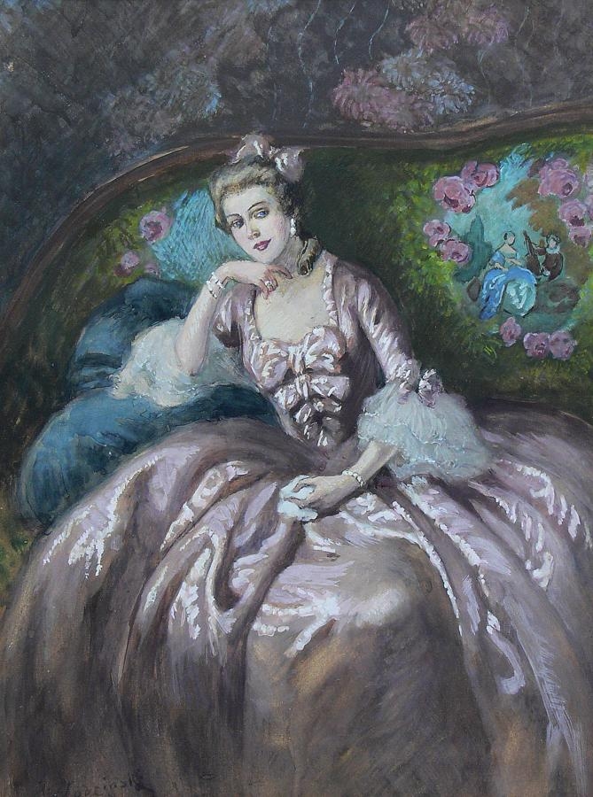 Artwork by Józef Wodziński, Portret damy, Made of gouache, carton