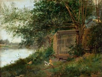 Chicken Coop Beside a River - Paul Auguste Leon Méry