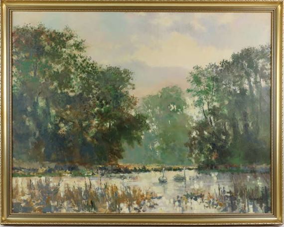 Riverscape With a Pair of Swans by Charles Neal