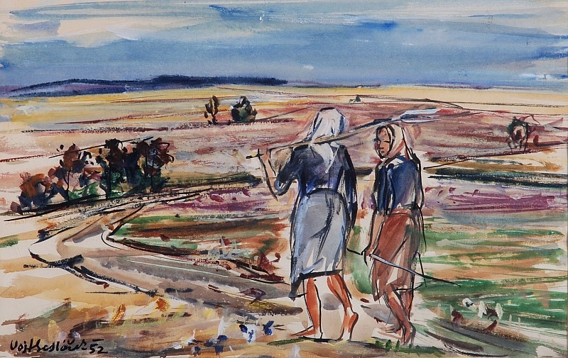 Artwork by Vojtěch Sedláček, Žena na poli, Made of gouache, watercolor, ink on paper