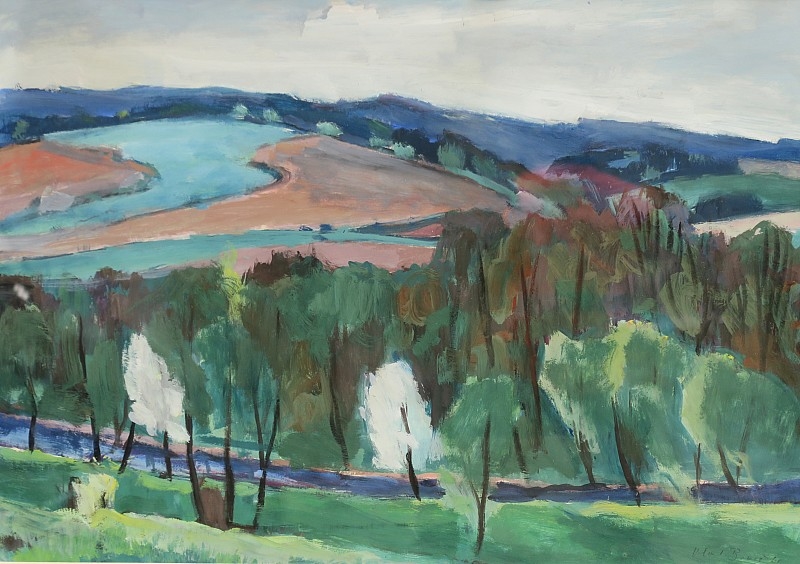 Artwork by Vladimír Beneš, Krajina, Made of tempera on paper