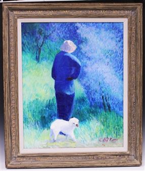 Portrait of lady with dog - Clarence Emory Bates