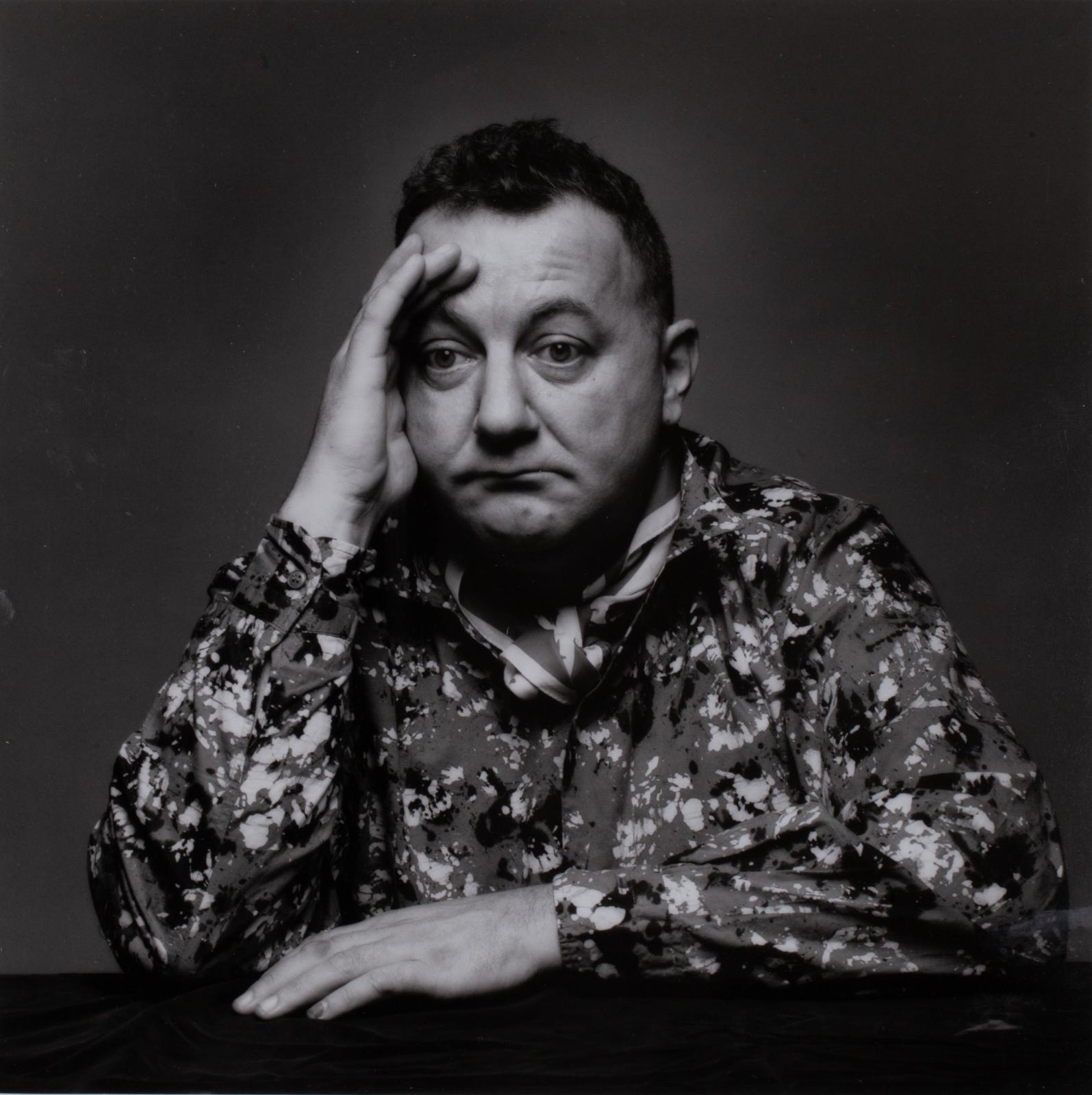 Artwork by Jean-Loup Sieff, Coluche, Made of gelatin silver print mounted on cardboard