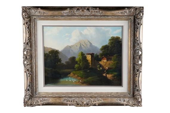 LANDSCAPE WITH FIGURES & BRIDGE by Robert Lechner