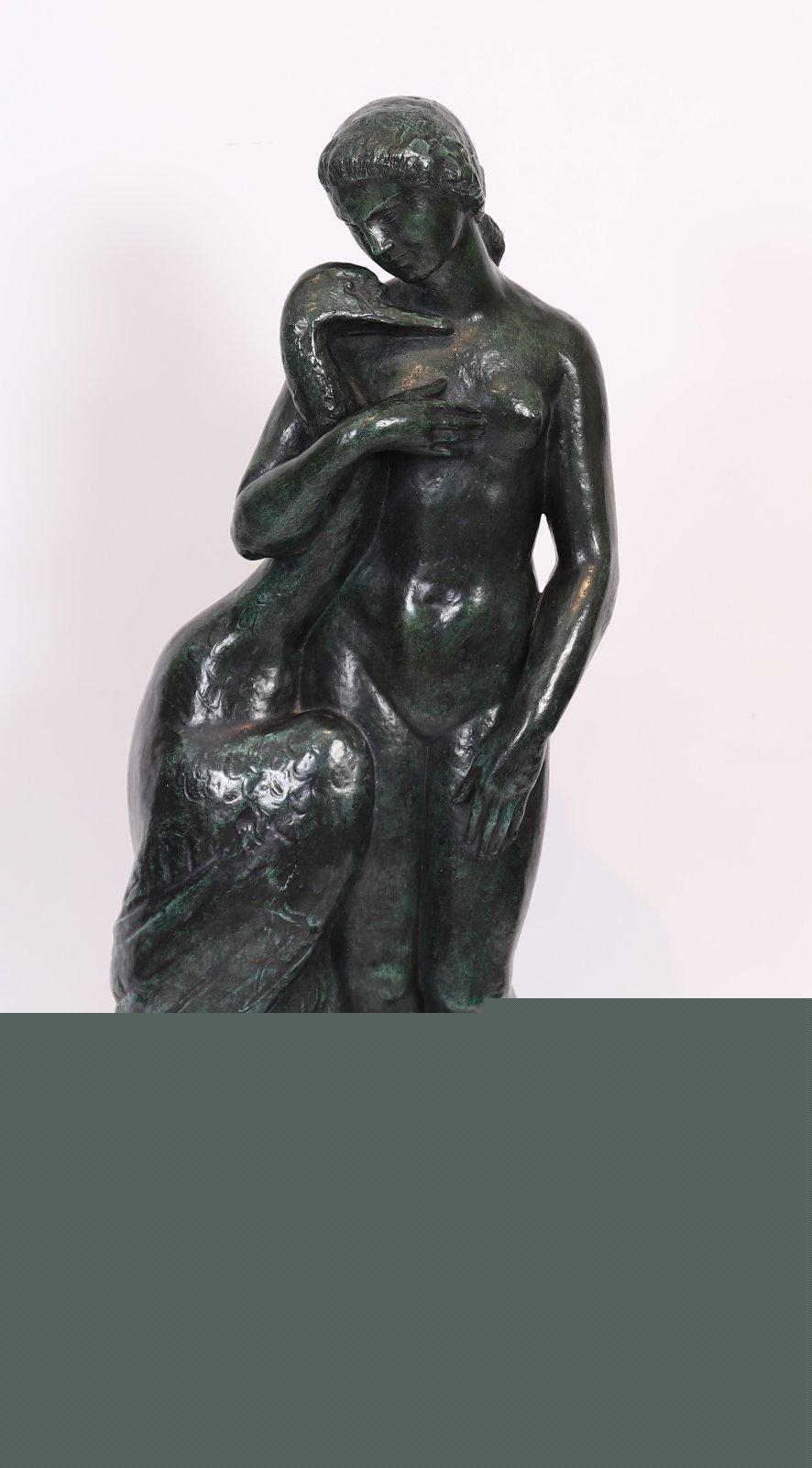 Artwork by Auguste Guenot, LEDA ET LE CYGNE, Made of Bronze and agate wall-light