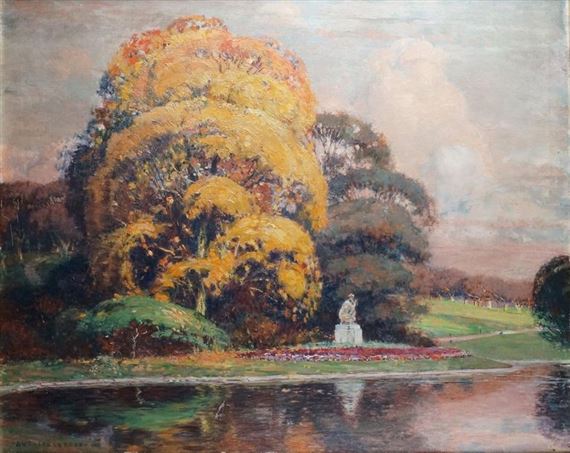 Statue in a park by Jules Marie Auguste Leroux