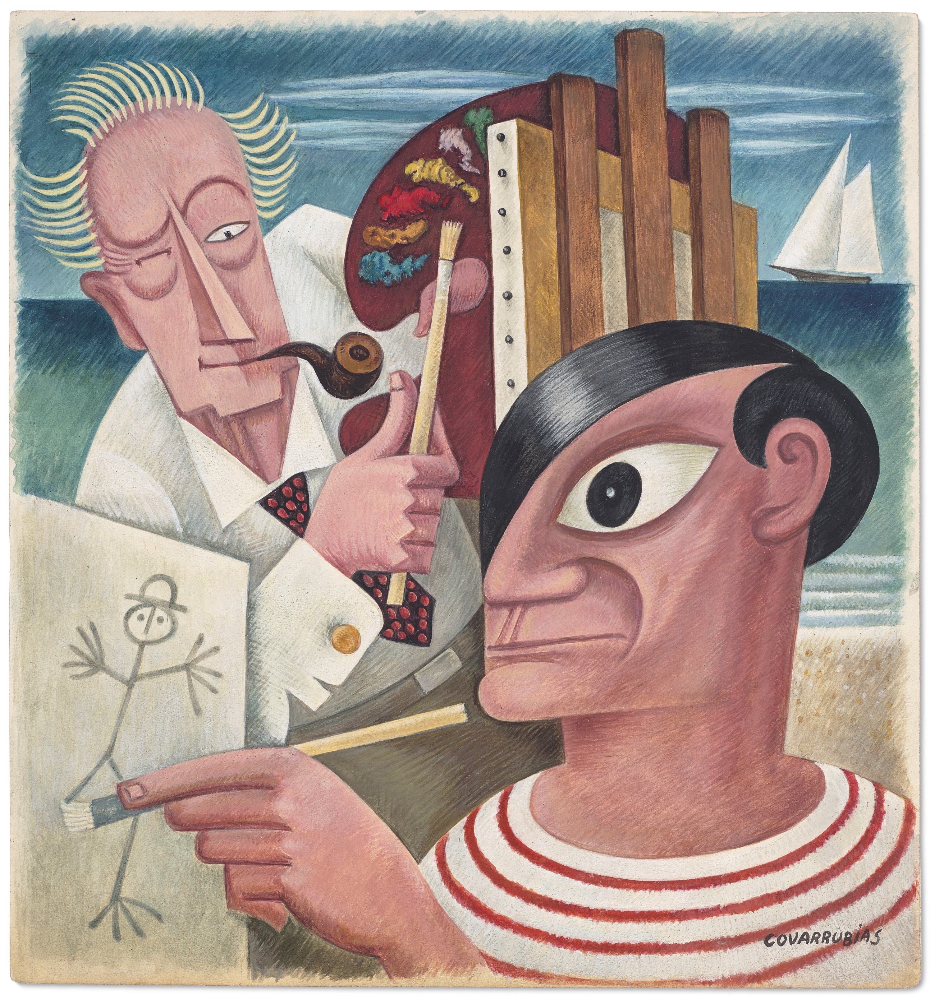 Chandler Christy vs. Pablo Picasso from the Vanity Fair Series Impossible Conversations by Miguel Covarrubias, Executed circa 1930