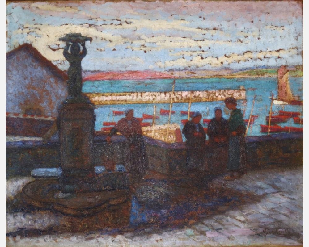 Artwork by Georges Gardenty, Fontaine animée devant le port, Made of oil