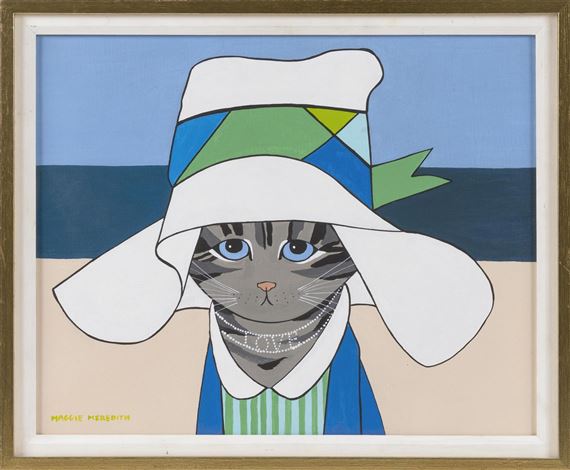 Cat in a sun hat at the beach. by Maggie Meredith