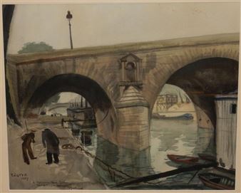 Péniches et pont - P. J. Guth