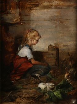 Meisje met konijn - F. Hoppe