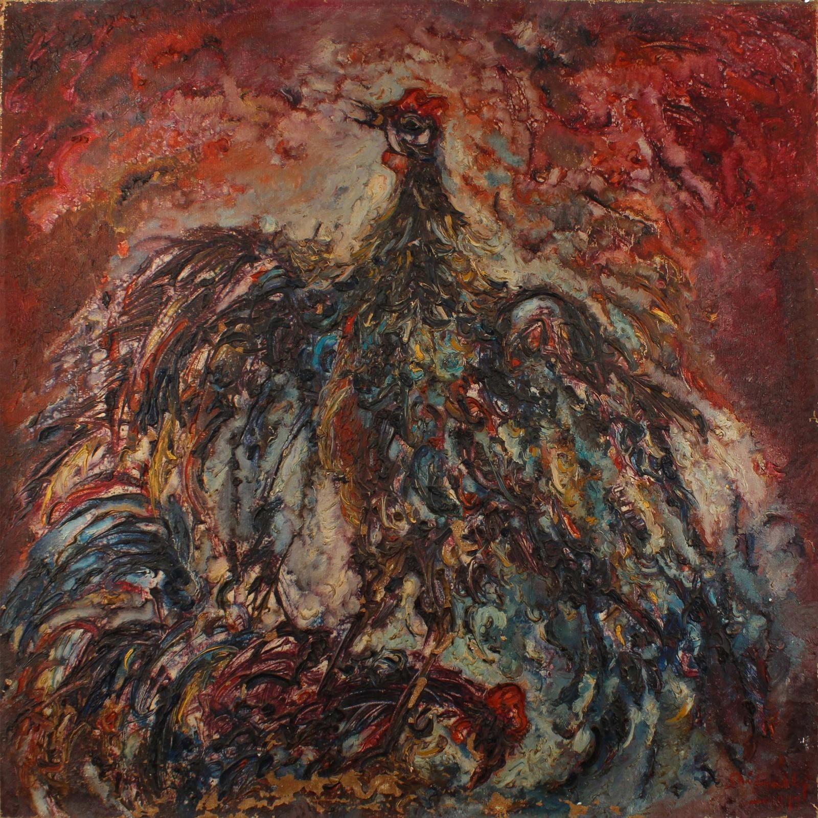 Artwork by Sri Hadhy, Cockfighting, Made of Oil on Canvas
