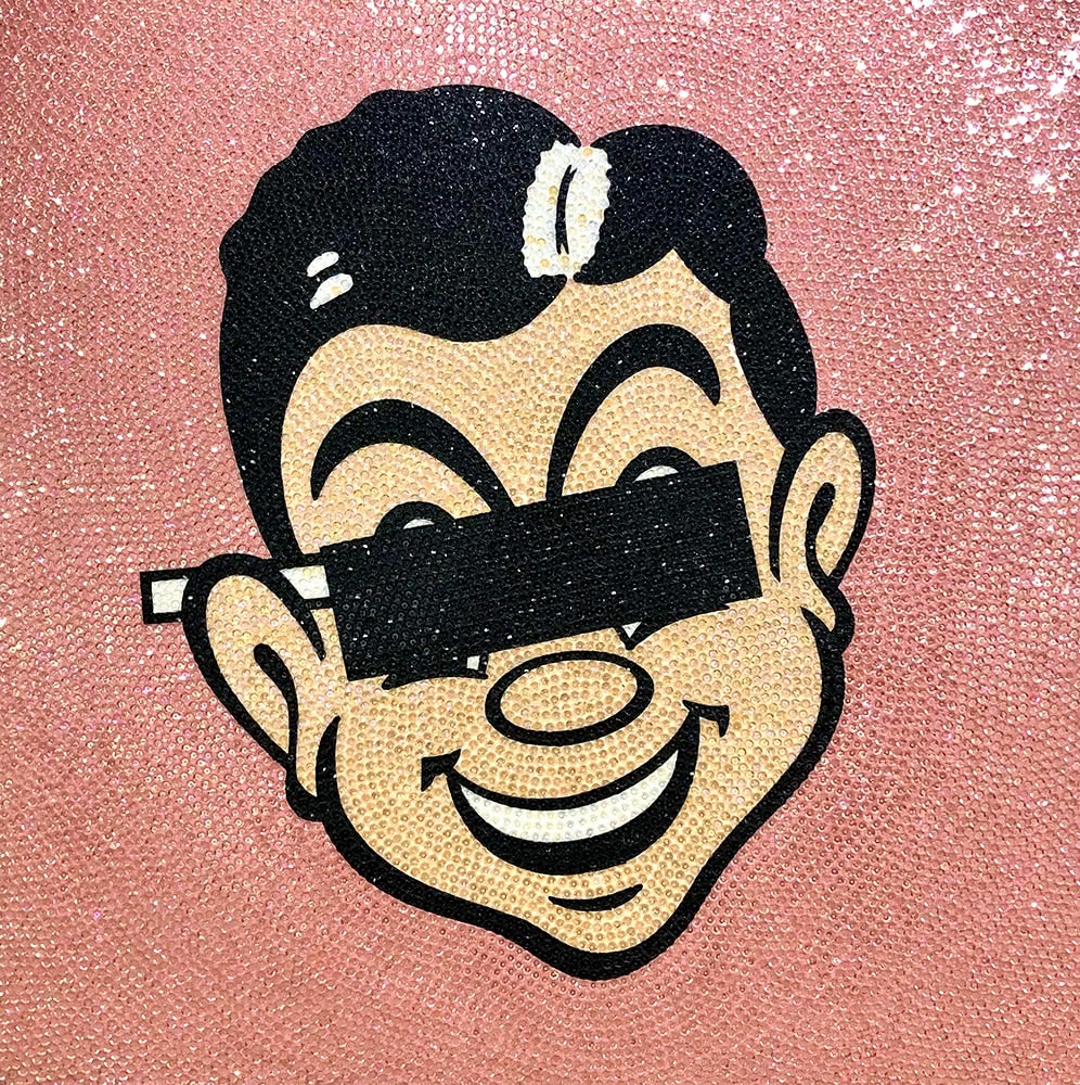 Artwork by David Black, Mystery Boy, Made of Acrylic & sequins on canvas