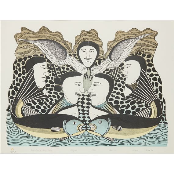 WOMEN SPEAK OF SPRING FISHING, DORSET - 1991 by Kenojuak Ashevak, 1991