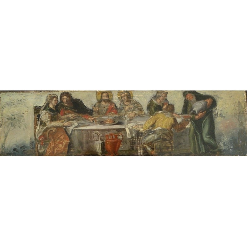 Artwork by Italo-Cretan School, 16th Century, Two works: THE MARRIAGE AT CANA; THE LAST SUPPER, Made of oil on panel (2)