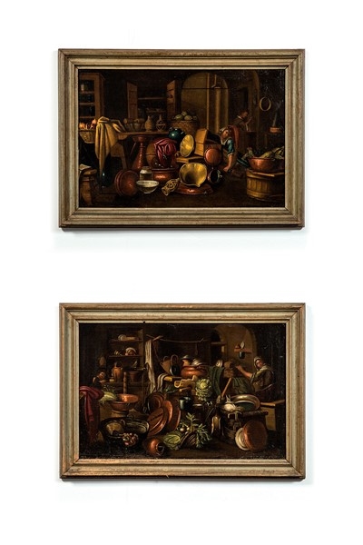 Giovanni Valentini | Two works: Due interni di cucine con figure ...