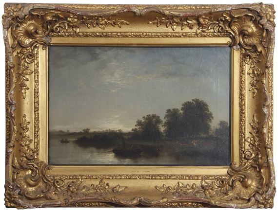 River Landscape with Figures in Boats and Cattle to Water's Edge by John Crome