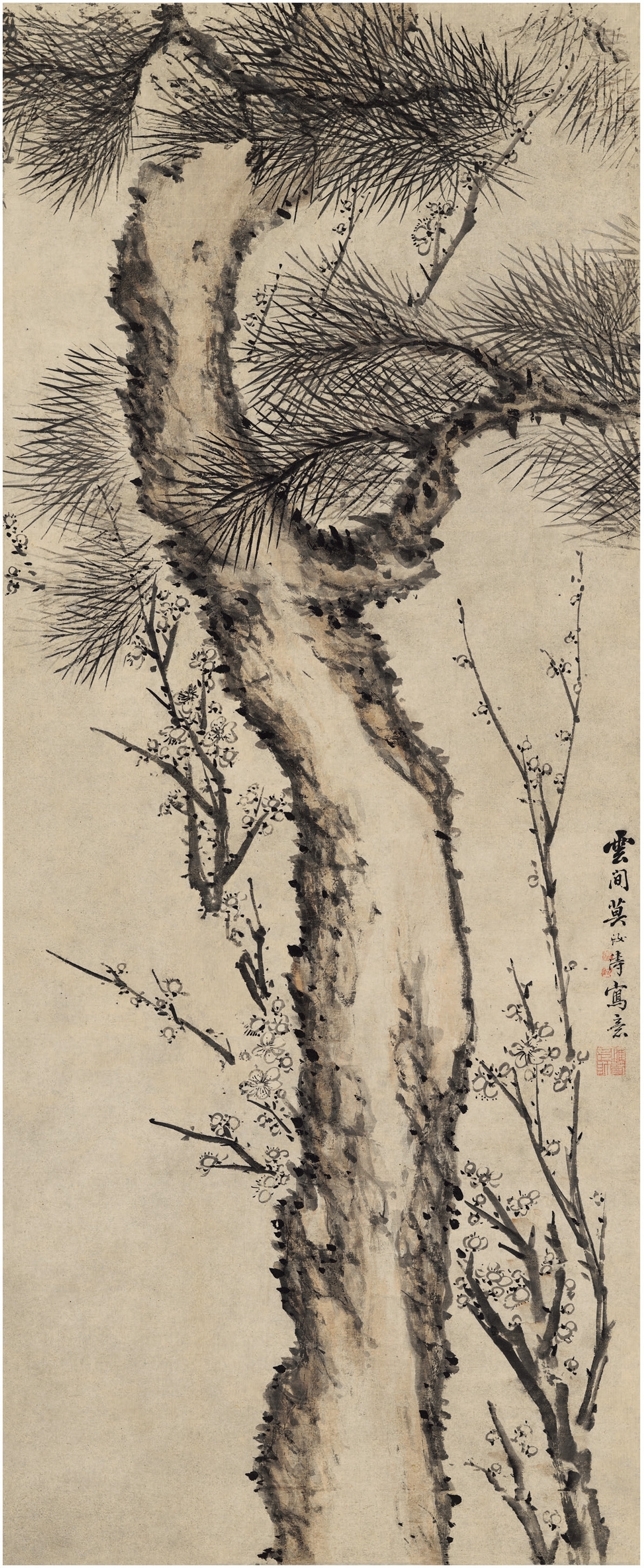 Artwork by Mo Rutao, PINE AND PLUM, Made of Ink and color on paper