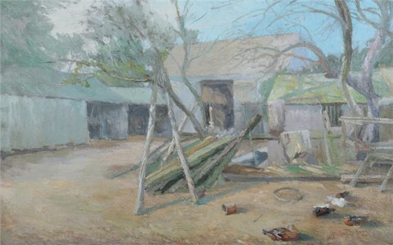 BARNYARD WITH DUCKS by Jonas Lie