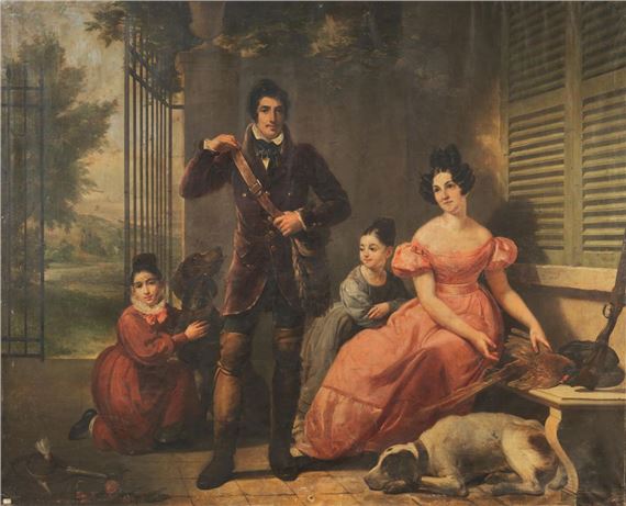 RITRATTO DI GENTILUOMO CON MOGLIE E FIGLIE DOPO LA CACCIA by Pietro Luchini, 1831