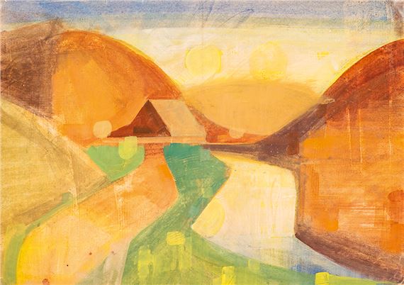 Haus am Fluß (mit zwei Sonnen) by Hermann Glöckner, 1947-1948