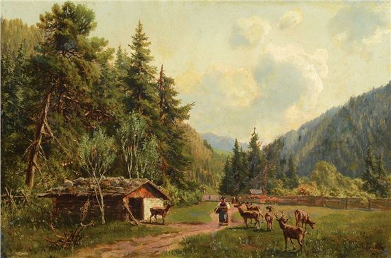 red deer in the enclosure by Otto von Ruppert