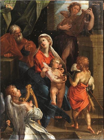 SACRA FAMIGLIA CON SAN GIOVANNINO E DUE ANGELI by Bartholomeus Spranger