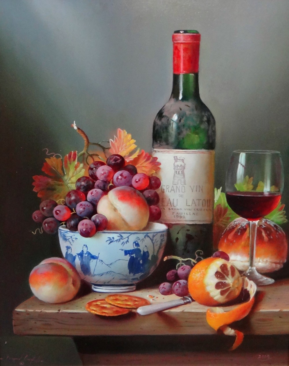 Raymond Campbell | Still life with wine, fruit and cheese (2009 ...