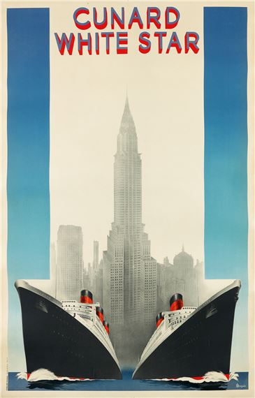 CUNARD WHITE STAR / [QUEEN MARY & QUEEN ELIZABETH.] . by A. Roquin, 1939