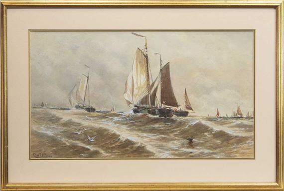 FISHING BOATS OFF THE COAST by Charles Frederick Allbon