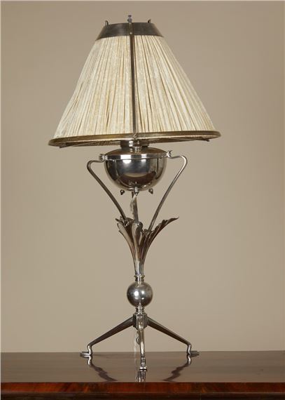 A Silvered Brass Table Lamp, Floraine Floor Lamp