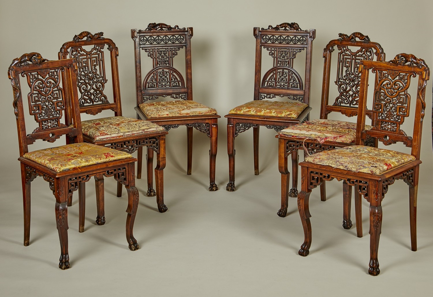 Artwork by Gabriel Viardot, SIX FRENCH STAINED BEECH JAPONISME SIDE CHAIRS, Made of BEECH